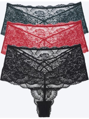 Segnante Tüllü Ayarlanabilir Lastikli Kadın Brezilya Külot 3'lü