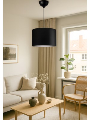 Allians Siyah Kumaş Silindir Tavan Sarkıt 28 Cm, Modern ve Şık Tasarım