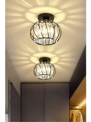 Allians Şık Siyah Metal Kaplama Kristal Taşlı Lüx Plafonyer Avize