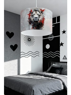 Allians Kırmızı Kral Aslan Desenli Çocuk Odası Avizesi, Şık ve Eğlenceli Tasarım