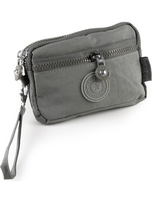 İmaks Krinkıl/klinkır Su Geçirmez Kumaş 3 Fermuarlı Bilek Askılı Cep Telefon Taşıma Cüzdan Gri 515-B