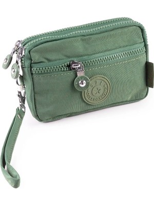 İmaks Krinkıl / Klinkır Su Geçirmez Kumaş 3 Fermuarlı Bilek Askılı Cep Telefon Taşıma Cüzdan K.yeşil 515-B