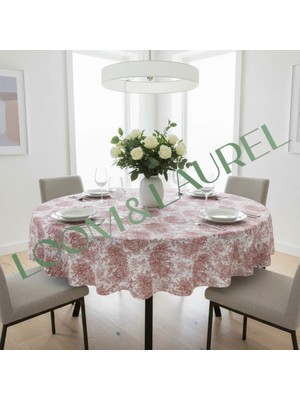 LOOM & LAUREL Yüksek Kaliteli Desenli Jakarlı Dokuma Kumaş Yuvarlak 160 x 160 Masa Örtüsü Bordo Ağırlıklı