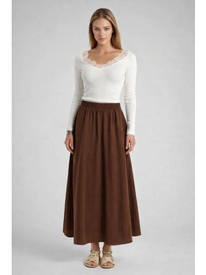 Beli Lastikli Cepli Kumaş Etek - Tesettüre Uygun