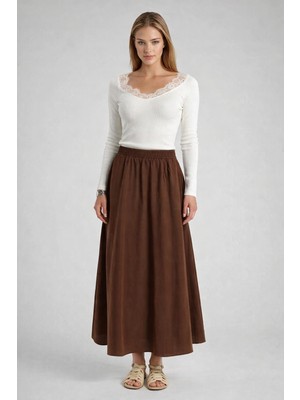 Beli Lastikli Cepli Kumaş Etek - Tesettüre Uygun