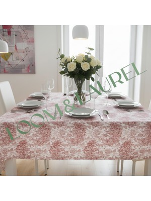 LOOM & LAUREL Yüksek Kaliteli Desenli Jakarlı Dokuma Kumaş 160 x 240 Masa Örtüsü Bordo Ağırlıklı