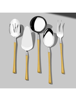 Nehir Marbella Altın Sade 5 Parça Paslanmaz Çelik Servis Takımı