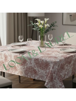 LOOM & LAUREL Yüksek Kaliteli Desenli Jakarlı Dokuma Kumaş Kare 160 x 160 Masa Örtüsü Bordo Ağırlıklı