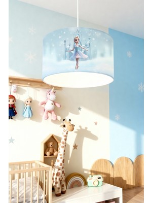 Allians Çocuk Odası Buz Kalesi ve Elsa Desenli Avize, Şık ve Renkli Dekorasyon