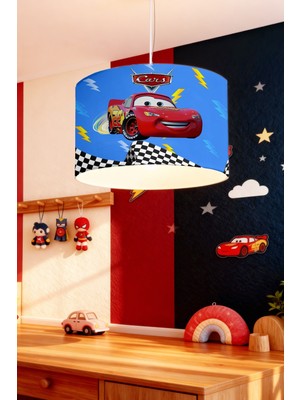 Allians Mavi Mcqueen Desenli Çocuk Odası Avizesi, Şık ve Renkli Aydınlatma