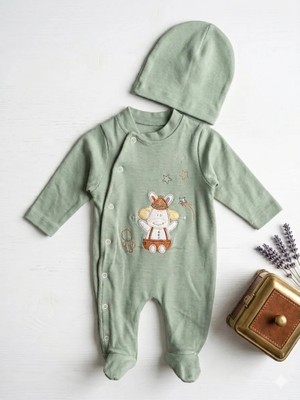 Efemkids 3/12 Ay Unisex 2'li  %100 Pamuklu Bebek Tulum Bereli Nakışlı Yenidoğan Bebek Tulum