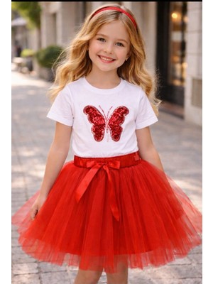 Kız Çocuk Tütü Etek | 23 Nisan – 19 Mayıs Özel Gün | Kırmızı | Kurdele Detaylı Astarlı