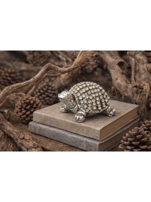 Taşlı Mini Kaplumbağa Biblo Gri – Dekoratif Masa Süsü Ofis Masa Dekoru Kitaplık Raf Objesi 6 cm