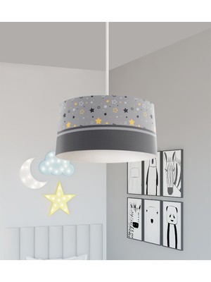 Allians Gri ve Sarı Yıldız Desenli Bebek ve Çocuk Odası Avizesi