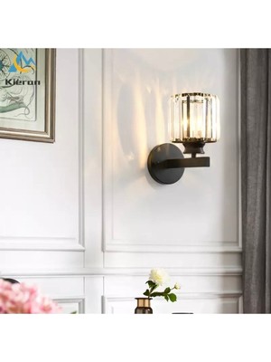 Allians Modern Kristal Aplik, Elektrikli, Mat Siyah Gövde, Şık ve Zarif Tasarım