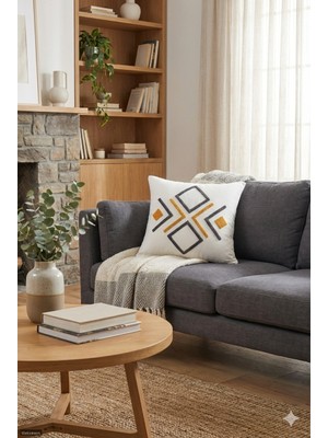 Kare Desenli Kırlent Kılıfı 42X42 cm Welcomein Premium Kırlent Yüzü