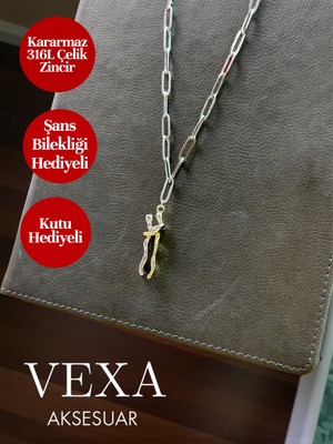 Vexa Aksesuar 316L Kararmaz Sarılan Sevgili Çift Figürlü Çelik Kolye – Şans Bilekliği & Kutu Hediyeli