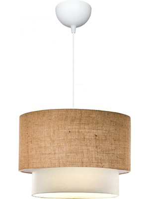 Allians Keten Kumaş Iki Katlı Sarkıt Avize Bej Beyaz Modern Tasarım