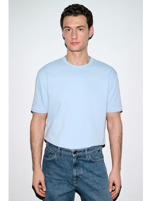 Tena Erkek Mavi Bisiklet Yaka Modal Basic Tişört