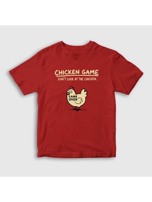 Presmono Unisex Çocuk Kırmızı Chicken Game Over Tavuk Oyunu T-Shirt