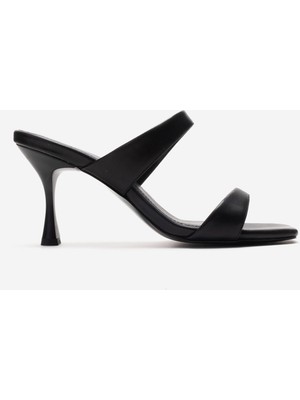 Dericlub Kadın Bantlı Ince Topuklu Terlik Gerçek Deri Zy 4140 Siyah