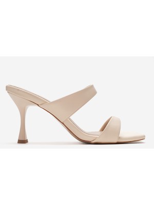 Dericlub Kadın Bantlı Ince Topuklu Terlik Gerçek Deri Zy 4140 Bej