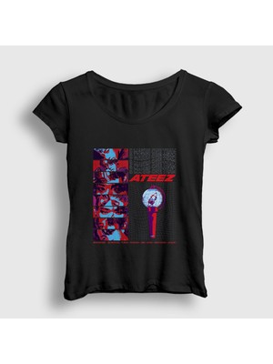 Presmono Kadın Siyah Band 8 Makes One Team Ateez T-Shirt