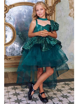 Gala Stil Gala Payetli Tek Kollu Çocuk Elbise