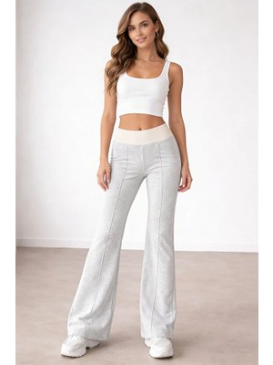 Kadın Yüksek Bel Ispanyol Paça Örme Elastik Bel Detaylı Oversize Eşofman