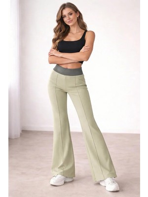 Kadın Yüksek Bel Ispanyol Paça Örme Elastik Bel Detaylı Oversize Eşofman