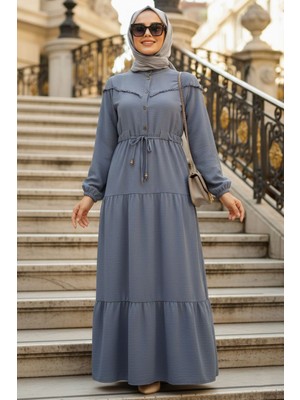 Neva Style Kat Piliseli Füme Tesettür Elbise 10334FU