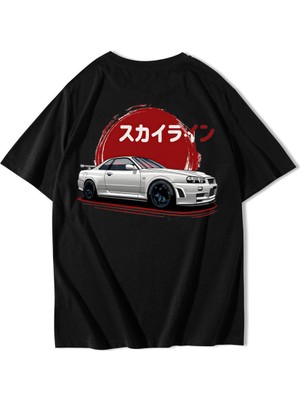 Brz Collection Unisex Oversize R34 Jdm Skyline T-Shirt Siyah