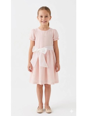 Queen Kids Kız Çocuk Kurdelalı Elbise Pudra