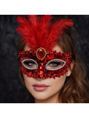 River World Balo Maskesitaşlı Tüylü Rengi Kırmızı Lüks