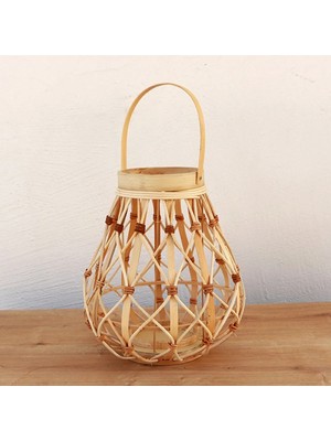 Renesse Home Lunsar El Yapımı Doğal Rattan Mumluk – Bohem Dekoratif Fener ve Mumluk