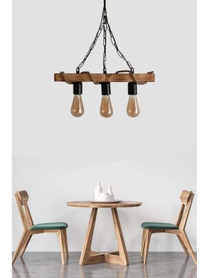 Allians Kahverengi Ahşap Doğal Kütük 3'lü Avize, Şık ve Sıcak Atmosfer Yaratır