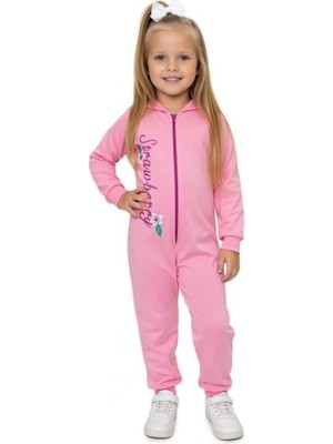 Riccotarz Kız Bebek Strawberry Yazı ve Arkasında Çilek Işlemeli Fermuarlı Pembe Tulum