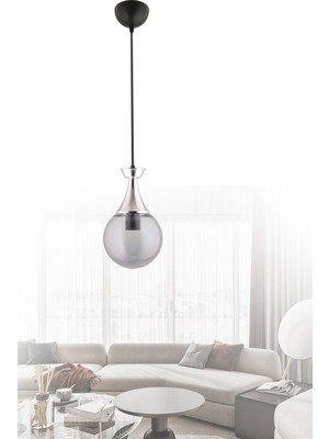 Allians Şık Siyah Krom Detaylı Yuvarlak Cam Avize