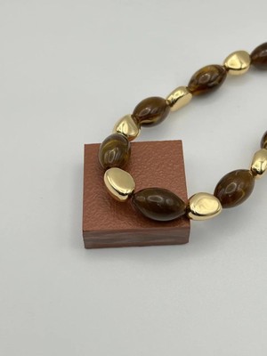 Badiva.co Özel Seri Taşlı, Boncuklu Kolye 44+7cm (Kahve)