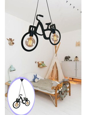 Allians Rustik Siyah Ahşap Bisiklet Sarkıt Avize, Çocuk Odası ve Dekoratif Aydınlatma