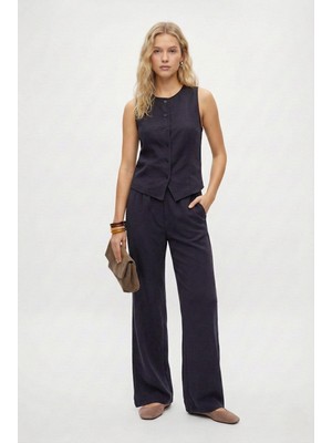 Ritnice Kadın Leya Premium Dokuma Yelek Pantolon Indigo Alt Üst Takım