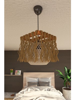 Allians Ahşap ve Halat Detaylı Krem Top Avize, Şık ve Doğal Dekorasyon Seçeneği