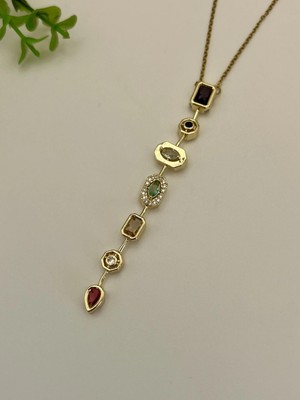 Badiva.co Marka Y Renkli Taşlı Çelik Kolye