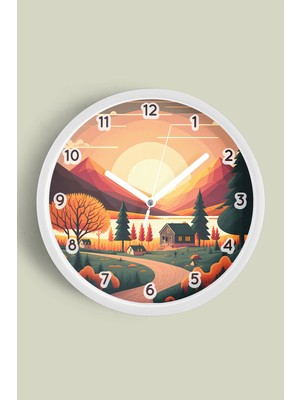 JHAAR Soyut - Bohem - Doğa - Deniz Manzaralı Modern Duvar Saati - 25CM - Önü Camlı Beyaz Kasa