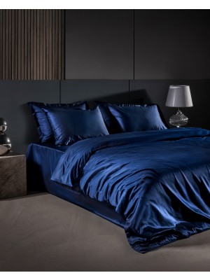 Madame Coco Thalie Family Size %100 Pamuk Çizgili - 300TC Saten Çarşaflı Nevresim Takımı - Lacivert