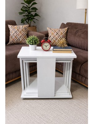 Nenu Novazigon Sehpa 3'lü- Beyaz - Yan Sehpa - Servis Sehpası - Çok Amaçlı Sehpa -Salon Sehpası