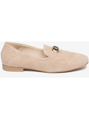 Greyder Kadın Bej Süet Hakiki Deri Loafer Ayakkabı 5Y2UA59220