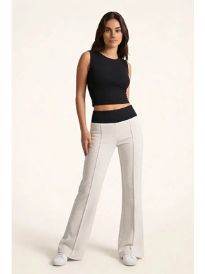 Kadın Yüksek Bel Ispanyol Paça Örme Elastik Bel Detaylı Oversize Eşofman