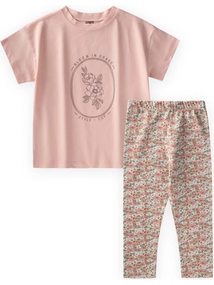 Cigit Desenli Taytlı T-Shirt Takım 2-10 Yaş Pudra Pembe