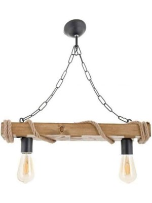 Allians Doğal Ahşap Kütüklü 2'li Avize, Rustik ve Şık Aydınlatma Seti